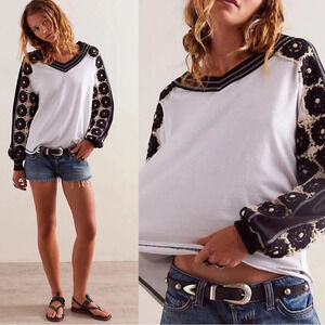 We The Free White and Black Long Sleeve Top